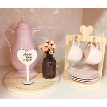 Imagem de 1 Suporte Para 4 Xícaras/pires + 1 Tábua Redonda C/gravação - Medeiros