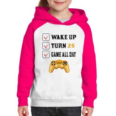 Imagem de Moletom Infantil Wake Up, Turn 25, Game All Day - Foca na Moda, Branco