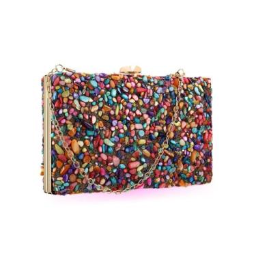 Imagem de Bolsa Clutch Festa Coloridinha Pedrinhas Casamentos - Nicbolsa, 120cm,