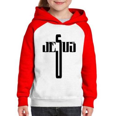 Imagem de Moletom Infantil Jesus Cruz - Foca na Moda, Branco, Vermelho, 10