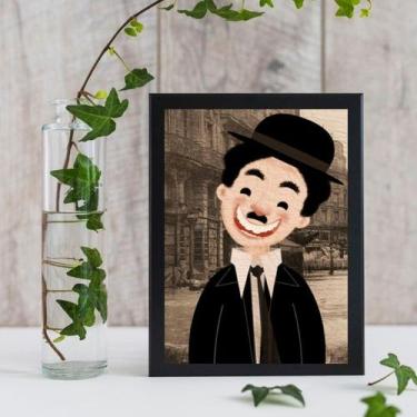 Imagem de Quadro Decorativo Charlie Chaplin Ilustração 45x34cm - com vidro - Qua