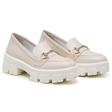 Imagem de Sapato Mocassim Feminino Solado Tratorado Elegante Creme - Novo Habito