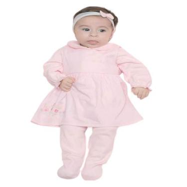 Imagem de Saída Maternidade Algodão Bordado Vestido Rosa 5 Pçs Fofinho, RN