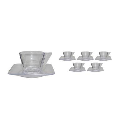 Imagem de Kit 6 Xícara E Pires Cristal Transparente 50Ml Plástico - Bb Store