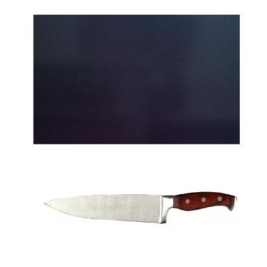 Imagem de Tabua de Corte LISA polietileno Preta 33x25 com faca do chef - Utensil
