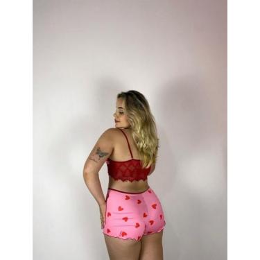 Imagem de Pijama Feminino Short Doll Cropped Lingerie - Bellitas, Vermelho, G