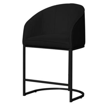 Imagem de Banco Banqueta Alta Poltrona Mia Base Metal Preta Suede - Fina Mobília