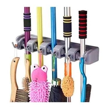 Imagem de Suporte Multiuso Parede Porta Vassoura Rodo Pá Com 5 Ganchos - BWX