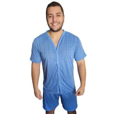 Imagem de Pijama masculino aberto com botões manga curta e Short Verão Pijama De