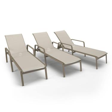 Imagem de Kit 3 Espreguiçadeiras Piscina Alumínio Fendi Tela Bege