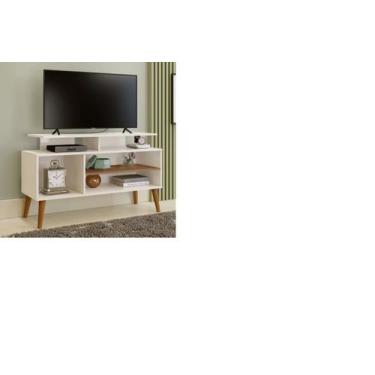 Imagem de Rack TV 42 Polegadas Pés Madeira Retrô Lyon Off White/Nature - Carmola