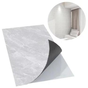 Imagem de Kit 10 Placas Autocolante Revestimento Mármore Cinza Claro Brilhoso Pa