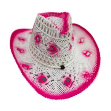 Imagem de Chapéu Country Boiadeira Rosa Pink Branco Sertanejo Rodeio Shows Ana C