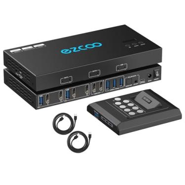 Imagem de 4K @ 60Hz HDMI 2.0 comutador KVM 2x1 para 2PC Share 2 monitores e 4 portas USB 3.0 SPDIF L/R áudio, copiar/estendido compatível com Windows, Unix e Mac OS X