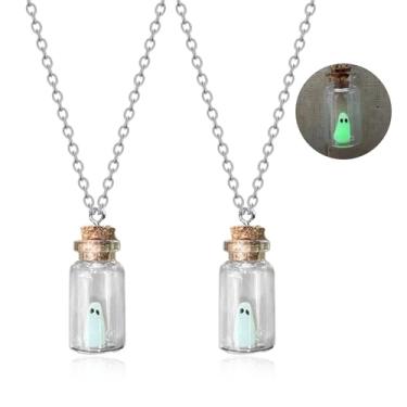 Imagem de Colar de fantasma que brilha no escuro, colar de fantasma de Halloween, colar com pingente de corrente de prata delicada, joias de fantasia de Halloween, Metal, Sem Pedra Preciosa