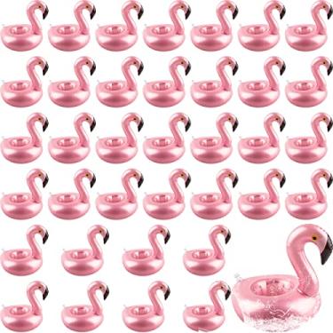 Imagem de Pacote com 36 porta-bebidas infláveis flamingo, ouro rosa, inflável, flamingo, boias para bebidas, banheira de hidromassagem, porta-copos para festas de verão na piscina