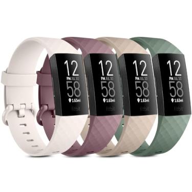 Imagem de Vancle Pulseiras para Fitbit Charge 4/Fitbit Charge 3 para mulheres e homens, pacote com 4, pulseiras esportivas clássicas de substituição macia para Fitbit Charge 4/Charge 3, monitor de fitness e