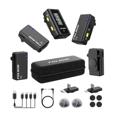 Imagem de FULAIM Microfones de lapela sem fio com 4 transmissores para iPhone, iPad, Android, câmera, microfone de lapela com 48 kHz de 24 bits, alcance de 305 m, cancelamento de ruído para gravação de vídeo,