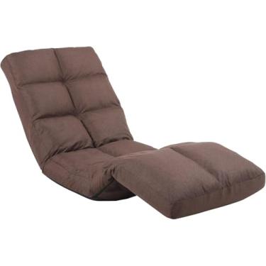 Imagem de Urnodel Cadeira de chão com apoio para os pés encosto ajustável com 14 posições apoio para os pés, ajuste de 5 posições, cadeira dobrável para jogos de chão para fácil armazenamento linho Fabirc