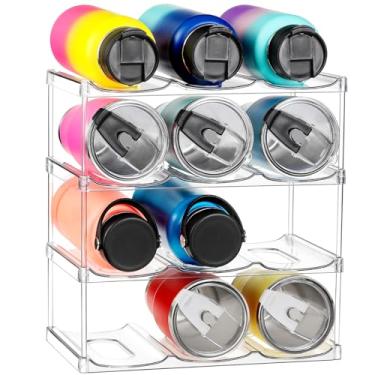 Imagem de Compartimento maior – suporte organizador empilhável para garrafa de água – para copo grande Stanley e outros – suporte transparente para vinho, suporte para garrafa de copo para armário de casa