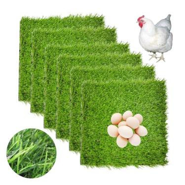 Imagem de Hamiledyi Caixas de ninho de galinha, 6 peças, tapete de grama artificial, tapete de grama sintética, tapete de ninho para galinheiro e jardim, gramado para ambientes internos e externos, 30,5 x 30,5 cm