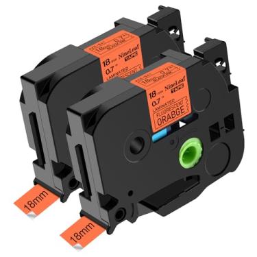 Imagem de NineLeaf Pacote com 2 fitas adesivas adesivas Brother P-Touch TZe-B41 TZ-B41 preta em laranja fluorescente TZe TZ Fita de etiqueta laminada de 18 mm 0,7 polegadas para PT-D400 PT-D410 PT-D600