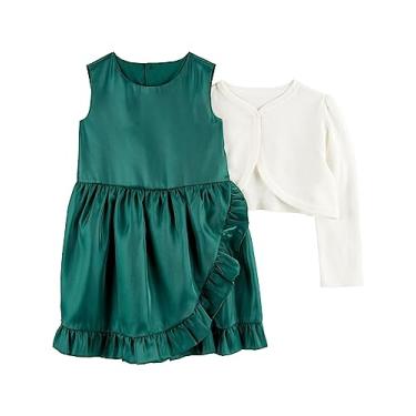 Imagem de Simple Joys by Carter's Conjunto de 2 peças de vestido e cardigã para ocasiões especiais para bebês e bebês meninas, Verde esmeralda/branco, 3 Anos