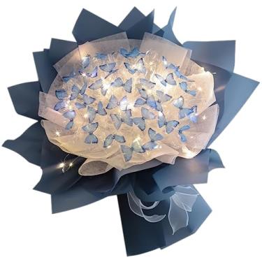 Imagem de Aiouclay Buquê de borboleta faça você mesmo, 33 peças com cordão de luzes LED, buquê de flores artificiais, artesanato DIY para amantes de mulheres professoras
