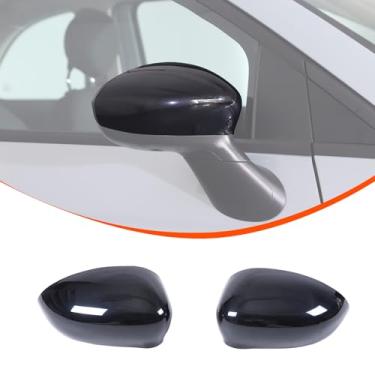 Imagem de Acabamento da capa do espelho retrovisor da porta do carro compatível com Fiat 500 2011-2024, ABS lado externo retrovisor capa decoração substituir acessórios externos (preto piano)