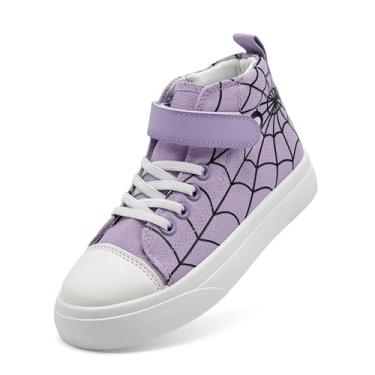 Imagem de Tênis infantil para meninos e meninas, cano alto, de lona, com gancho e laços, leve, desenho animado, casual, tênis de caminhada, Roxo, preto, 12.5 Little Kid