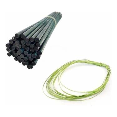Imagem de Kit 10 Estacas Tutor De Planta Haste Bambu 1m+10mts Amarril Decoração Jardim Kit Jardinagem Estaca Para Planta Orquideas
