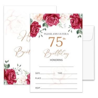 Imagem de lamocho Convites de aniversário de 75, cartão de aniversário de 75 anos, cartão de convite de 75º aniversário, cartões de 75º aniversário para mulheres, preencher em branco (20 peças e