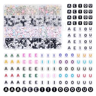 Imagem de Craftdady 1000 peças de contas de letras acrílicas de vogais mistas, cubo redondo plano, luminoso, A/E/I/O/U, contas iniciais do alfabeto para fazer você mesmo, pulseira da amizade, colar, fabricação