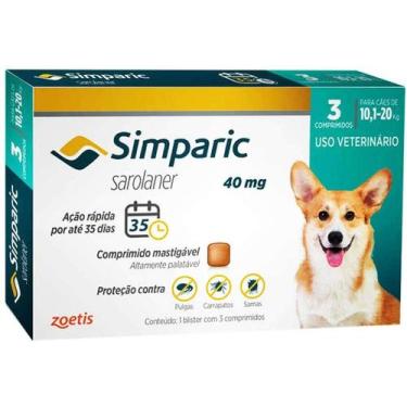 Imagem de Antipulgas Simparic para cães 10,1 a 20 kg com 3 tabletes - Zoetis