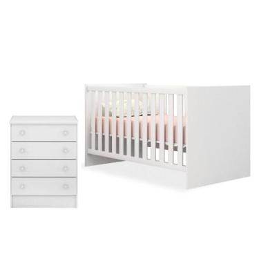 Imagem de Quarto de Bebê Cômoda 777 e Berço Mini Cama 1344 Doce Sonho Branco - Q