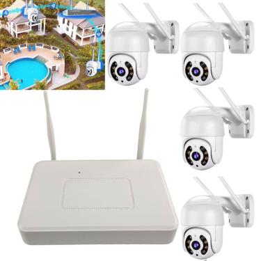 Imagem de 4 Cameras Sem Fio NVR DVR Microfone Alto Falante Visao Noturna Infravermelho Led App Celular Segurança Quintal Varanda Loja Rua Casa Comercio