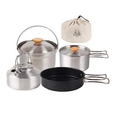 Imagem de Conjunto de Panelas de Acampamento, Chaleira de Frigideira Em Aço Inoxidável Com Bolsa de Armazenamento, Vasos Dobráveis ​​de Acampamento para Acampamento para Caminhadas Ao Ar