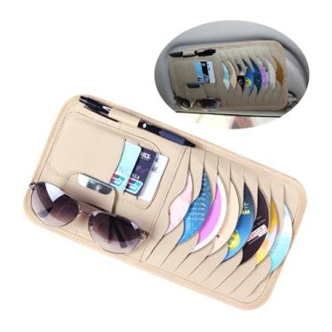 Imagem de 1 peça de suporte de CD de viseira de sol bege para carro, DVD de carro, capa de viseira de veículo, serve para a maioria dos carros