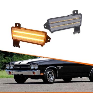 Imagem de ADIIL Lente transparente âmbar LED LH+RH par de luzes marcadoras laterais inferiores para Chevy Chevelle El Camino 1970