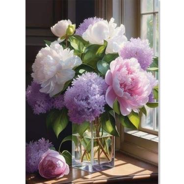 Imagem de Kits de ponto cruz estampada com flores roxas, kits de ponto cruz de 11 CT para iniciantes, kits de bordado DIY para adultos, padrões de bordado, dimensões contadas, kits de ponto cruz, kits de