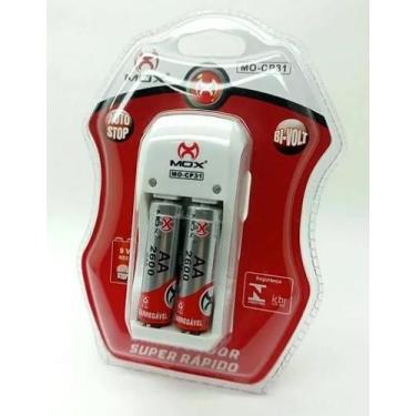 Imagem de Carregador De Pilhas Com 2 Pilhas Aa 2600mah Recarregáveis - Mox