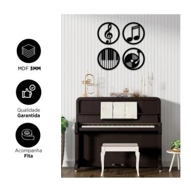 Imagem de  Kit 4 Quadros Vazado MDF Notas Musicais Decorativo  - R9 Decor