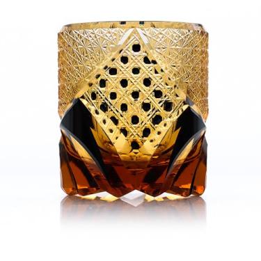 Imagem de JINZHI Edo kiriko luxuoso cristal âmbar vidro preto exclusivo corte à mão 10 onças caixa de presente embalagem para uísque coquetel presente de qualidade