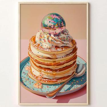 Imagem de Arte de parede em tela de panqueca pôster de parede bola de discoteca imagens modernas de cozinha discoteca panquecas arte de parede impressão de arte de comida engraçada pôster cozinha bar carrinho