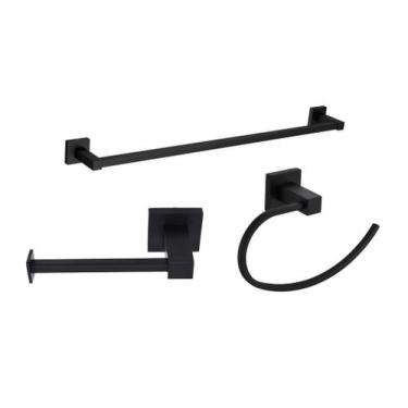 Imagem de Kit 3 Acessórios Preto Toalheiro Banho e Rosto Papeleira Ret - Fine Me