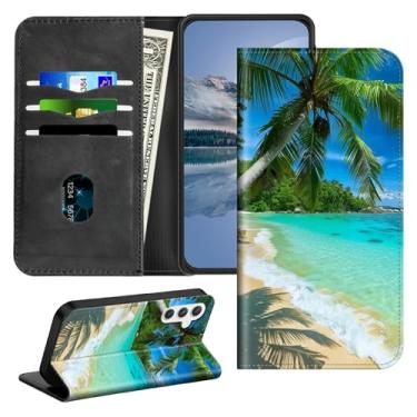 Imagem de HEAKIERG Capa magnética para Sansung Galaxy A35 5G de 6,6 polegadas com porta-cartão, capa protetora à prova de choque com suporte para cartão de crédito, capa flip carteira, Sandy Beach