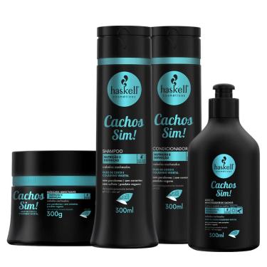 Imagem de Kit Haskell Cachos Sim Shampoo Condicionador Máscara Leave-in 300ml