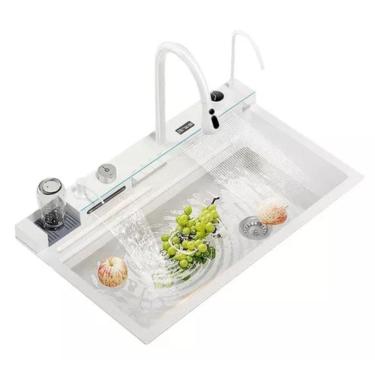 Imagem de Cuba Gourmet Multifuncional Inteligente Aço Inox 304 Branca 75x46x22cm Kit Completo Domum