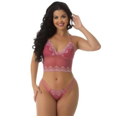 Imagem de Conjunto Lingerie Feminino de Renda com Cropeed e Calcinha Sem Bojo Cr