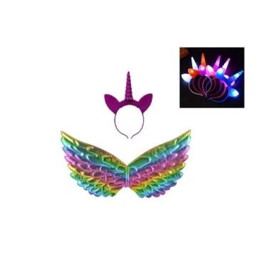 Imagem de Fantasia unicornio infantil asa e tiara led roxo festas - MC Presentes
